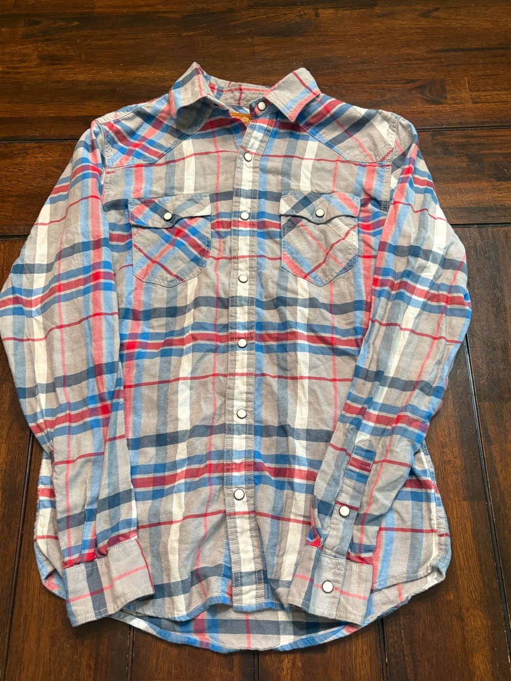 Red Camel Men’s Plaid Button-Down Shirt in Blue and Red, Size S